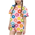 thumbnail image 2 of RKSTN Girls Ensembles pour Filles, T-Shirts à Col Rond à Manches Courtes à Imprimé Floral Coloré avec Shorts, Grande Enfant, Ensemble Pièce Two (Rose, 9-10 Ans), 2 of 6
