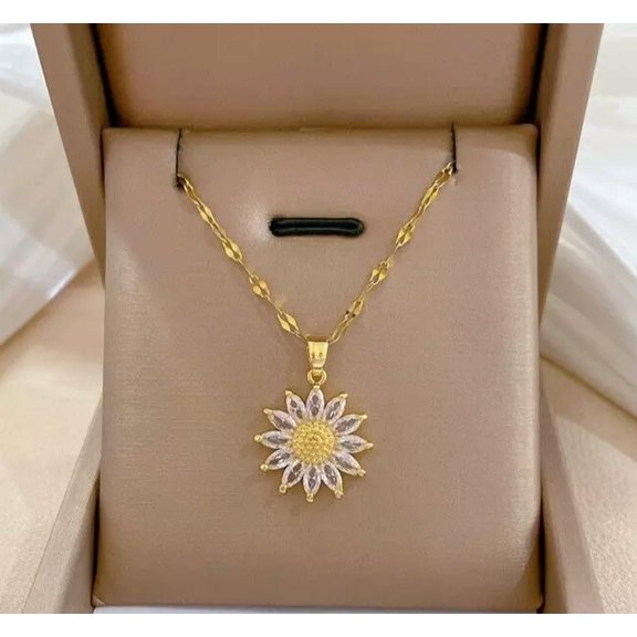 HOOUN Women's Fashion Gold Crystal Sunflower Pendant Necklace Jewelry Gift