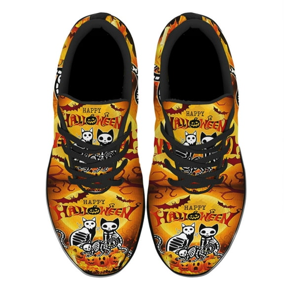 Cat Skeleton Skull Hallween Shoes Women's Fashion Sneakers Tennis Running Shoes for Men Women Black Size 3.5