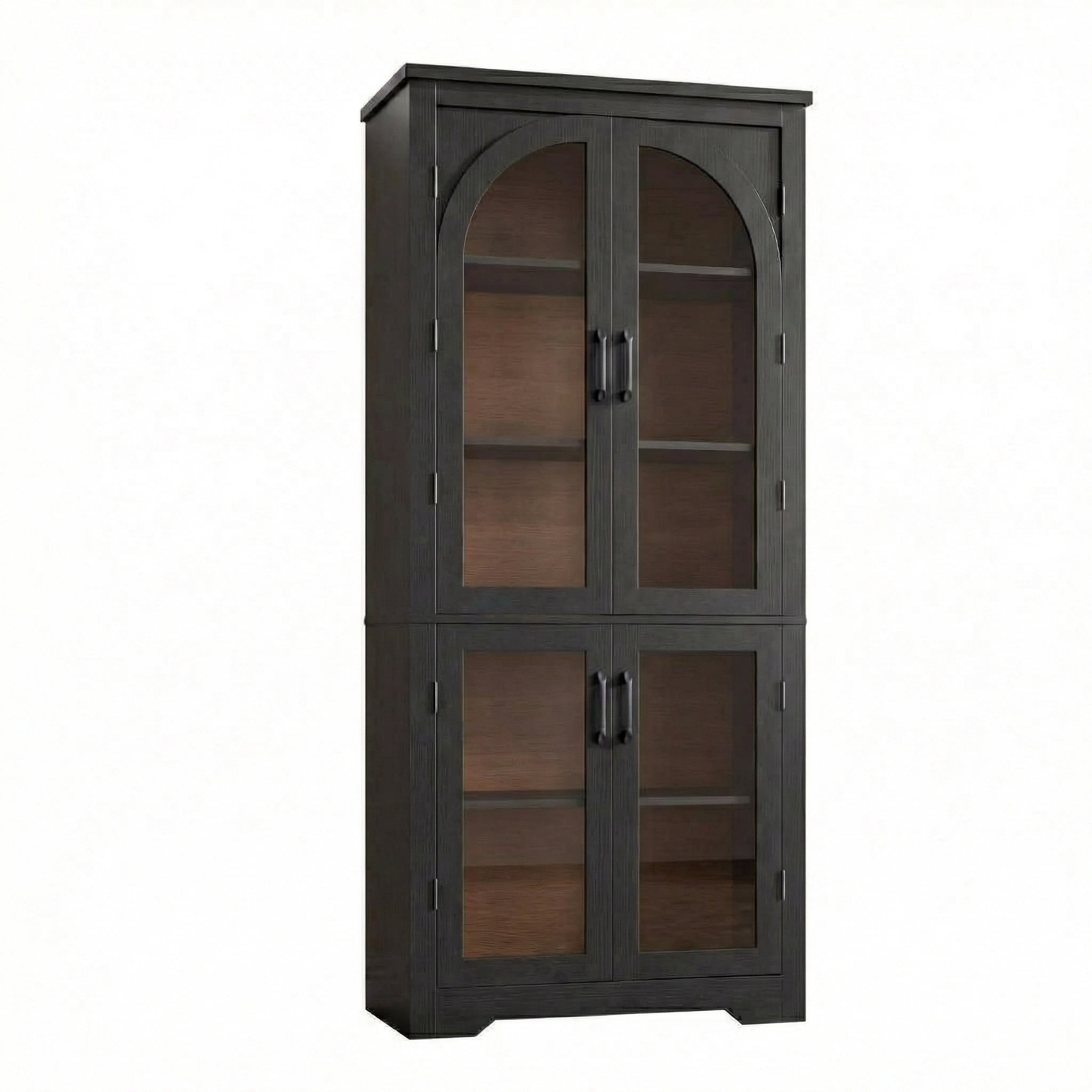 70" Tall Kitchen Pantry Storage Cabinet with Glass Doors, Farmhouse Cupboard with Adjustable Shelves, Freestanding Food Pantry for Kitchen, Dining, Living Room