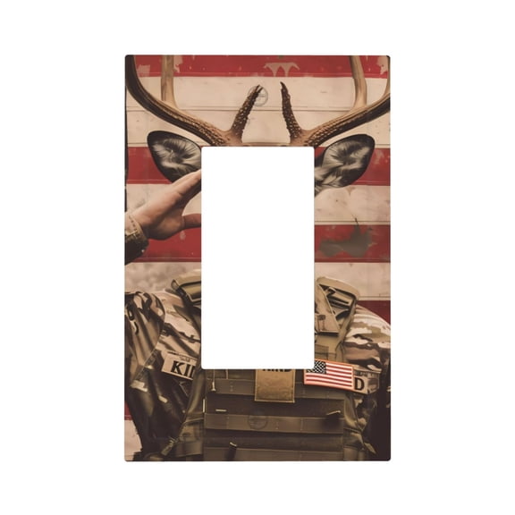 Fuzoiu Patriotic Deer Soldier Salute Print Single Duplex Outlet Cover Plate, Light Switch Cover, for Receptacle Light Switch, Switch Cover Decorative Wallplate-Style U