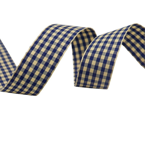 NAMZI 1" x 10 Yards Buffalo Check Plaid Gingham Ribbon, Great for Christmas Tree Decor, Wreath Bows, Farmhouse Festive Accents, Gift Wrapping, Floral Arrangement, Blue C