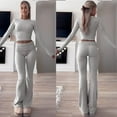 thumbnail image 3 of SCACTO Women's Long Sleeve 2-Piece Sports Suit, High Waisted Flared Pants Leisure Streetwear, 3 of 5