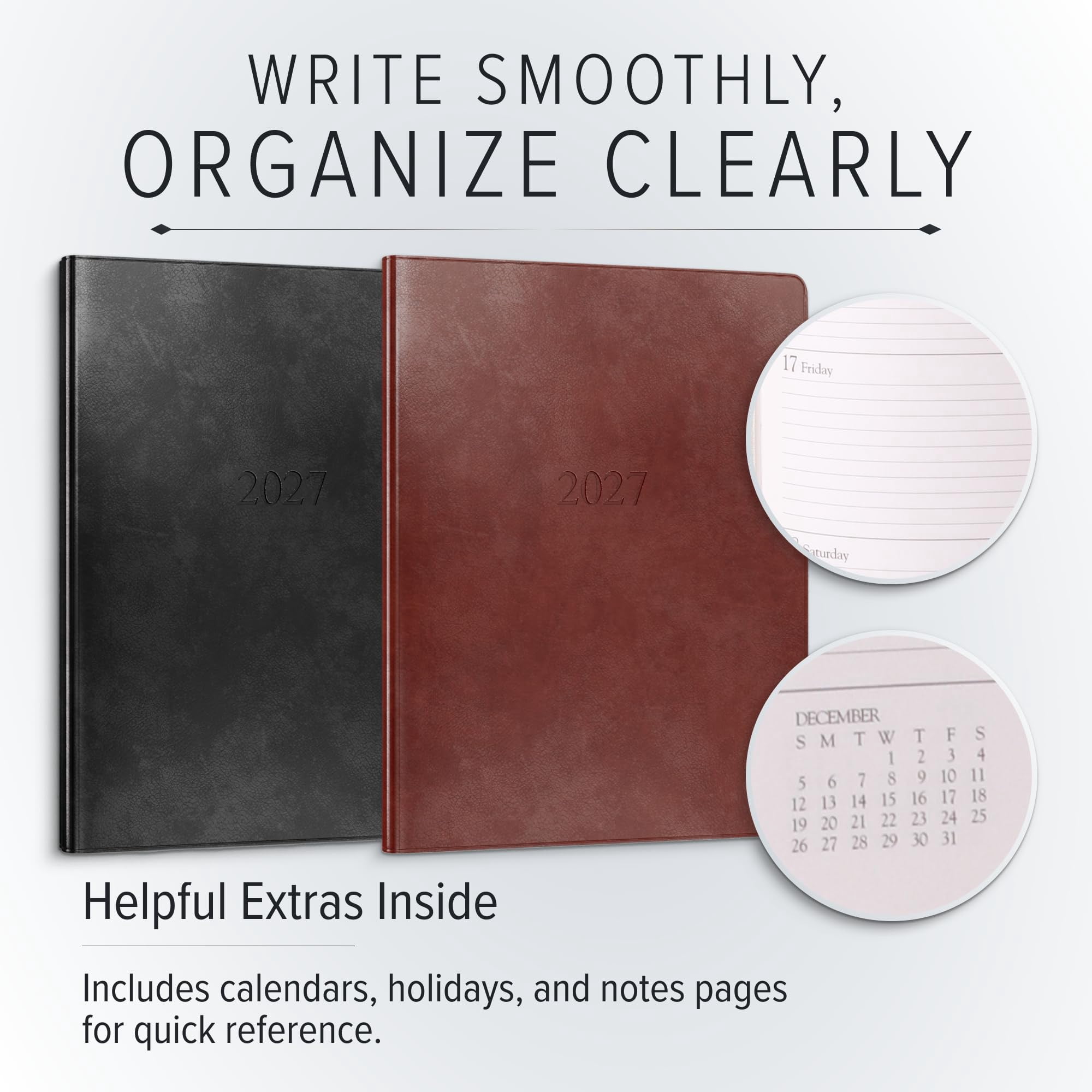 Gallery Leather Large Weekly Monthly Planner 2027, Elegantly Bound Calendar Planner and Notebook with Stylish Gold-Gilded Page Edges, 12 Months - Caribbean Sea Glass - 9.75x7.5"