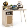 thumbnail image 1 of Costway 48" Computer Desk with Hutch Mid Century Workstation PE Rattan Cabinet White Oak, 1 of 10