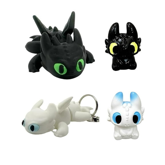AVOKA 4 PCS Set of Black and White Dragon Toys, Creative and Cute Black and White Toothless Figurines