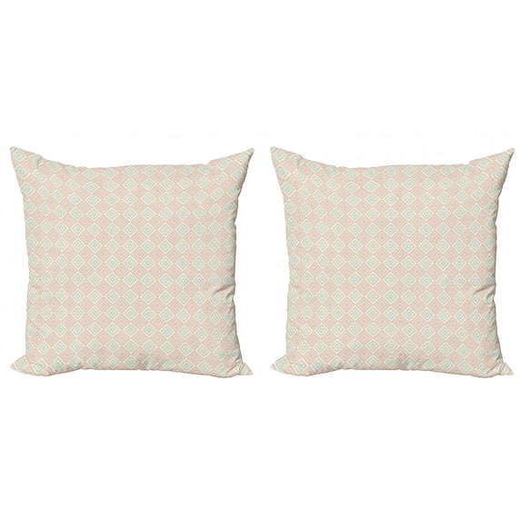 Ambesonne Shabby Flora Throw Pillow Cover 2 Pack, Diamond Line Tile, 18", Peach Coral Pale Blue