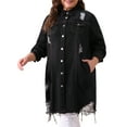thumbnail image 4 of Agnes Orinda Women's Plus Size Jean Jacket Distressed Long Sleeve Oversized Denim Trucker Coat 1X Black, 4 of 6
