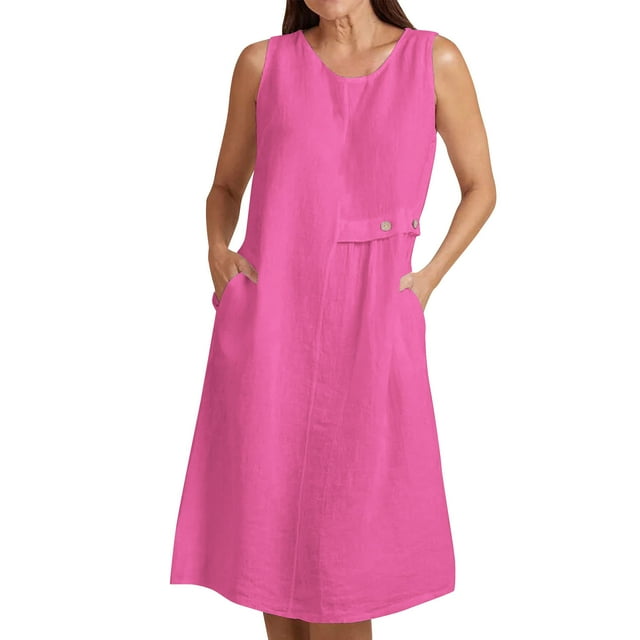 Vestido de Verano para las Mujeres Playa, Moda Vacaciones Color Sólido sin Mangas Hueco Fuera de la Fiesta Midi para Casual