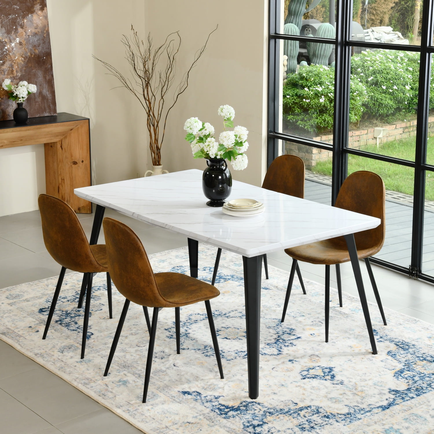 Homy Casa Dining Chair Set of 4, Upholstered Faux Suede Modern Kitchen Seating Chairs, Vintage Brown