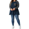 thumbnail image 2 of Plus Size Tunic Tops for Women Long Sleeve Raglan Color Block Knit Pullover Shirts with Pockets 4X Navy Blue, 2 of 6