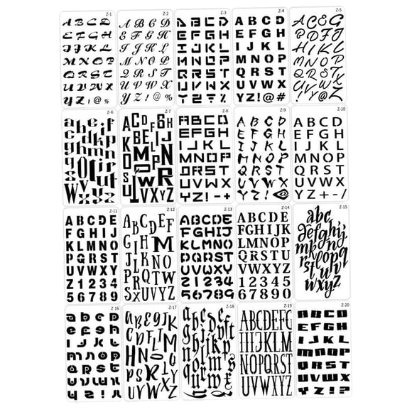 20 Piece Alphabet Stencil Sets Rulers Letters Number Stencils Lettering Template