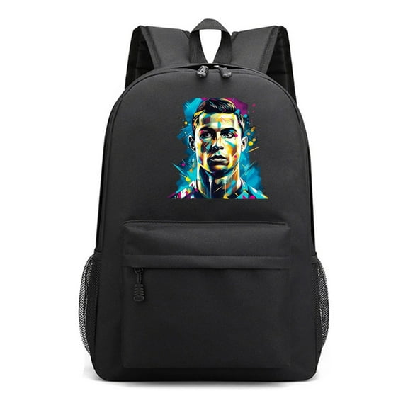 Cristiano Ronaldo CR7 Soccer Theme football Star Themed Lightweight Backpack in Black, Anime Cool Style for School, Large Capacity Travel Laptop Daypack for Students