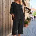 thumbnail image 2 of WAYUTE Shorts Sets for Women Casual Short Sleeve Crew Neck Top and Shorts Solid Color 2 Piece Fashion Outfit Summer Work Business Clothing Sets, 2 of 4