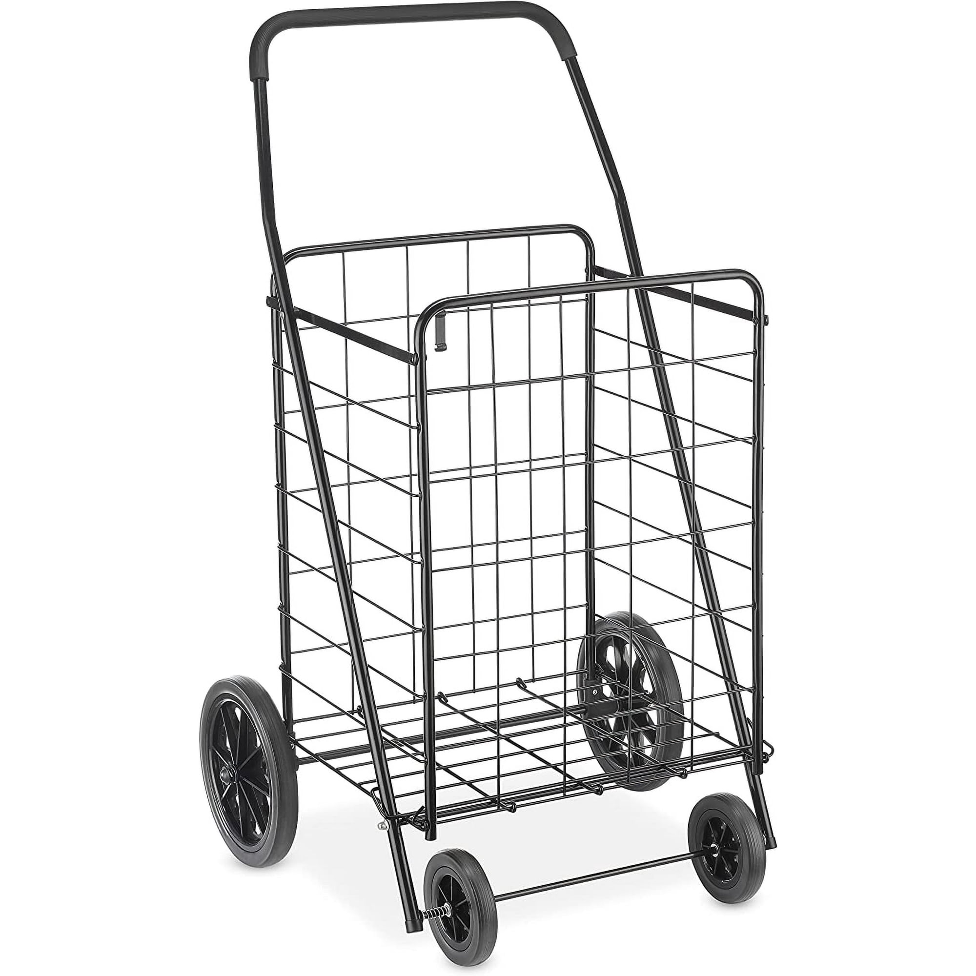 Extra Large Utility Foldable Shopping Cart with Wheels 100 Lb Capacity Heavy Duty Grocery Cart with Steel Frame Foam Handle Rolling Collapsible Utility Trolley for Grocery Laundry Black