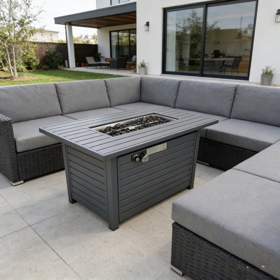 42'' Modern Steel Propane Outdoor Fire Pit Table - 50000 BTU Push-Button Ignition with Lid, Gray (No Natural Gas Conversion Kit)