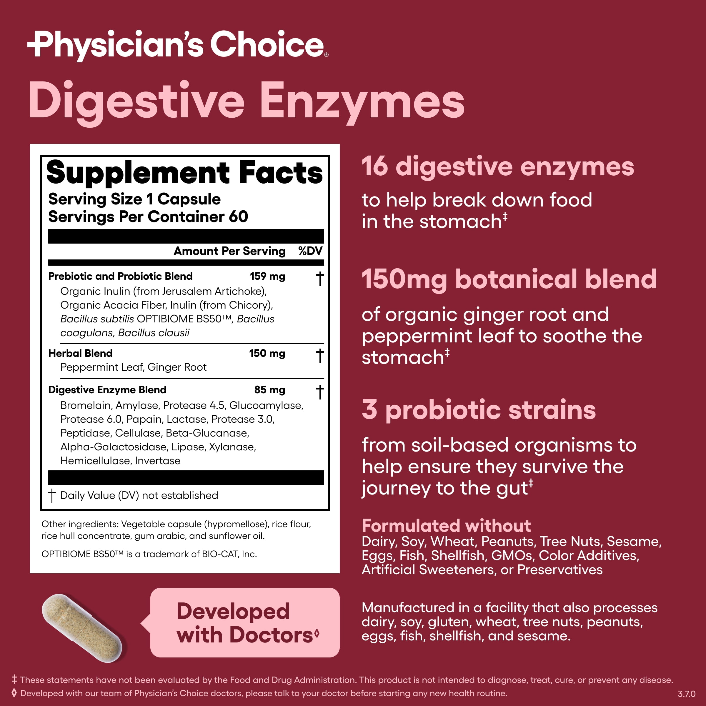 Physician's Choice Digestive Enzymes - for Digestive Health & Gut Health, Bloating & Meal Time Discomfort for Men and Women, 60ct