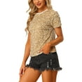 thumbnail image 4 of INSPIRE CHIC Haut en Velours à Sequins pour Femmes Col Rond Manches Courtes Blouse de Soirée TG Or, 4 of 7