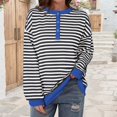 thumbnail image 2 of CAIXIA Womens Henley Neck Striped Sweatshirts Oversized Long Sleeve Tops Casual Pullover Tee Shirts Workout Fall Fashion, 2 of 5
