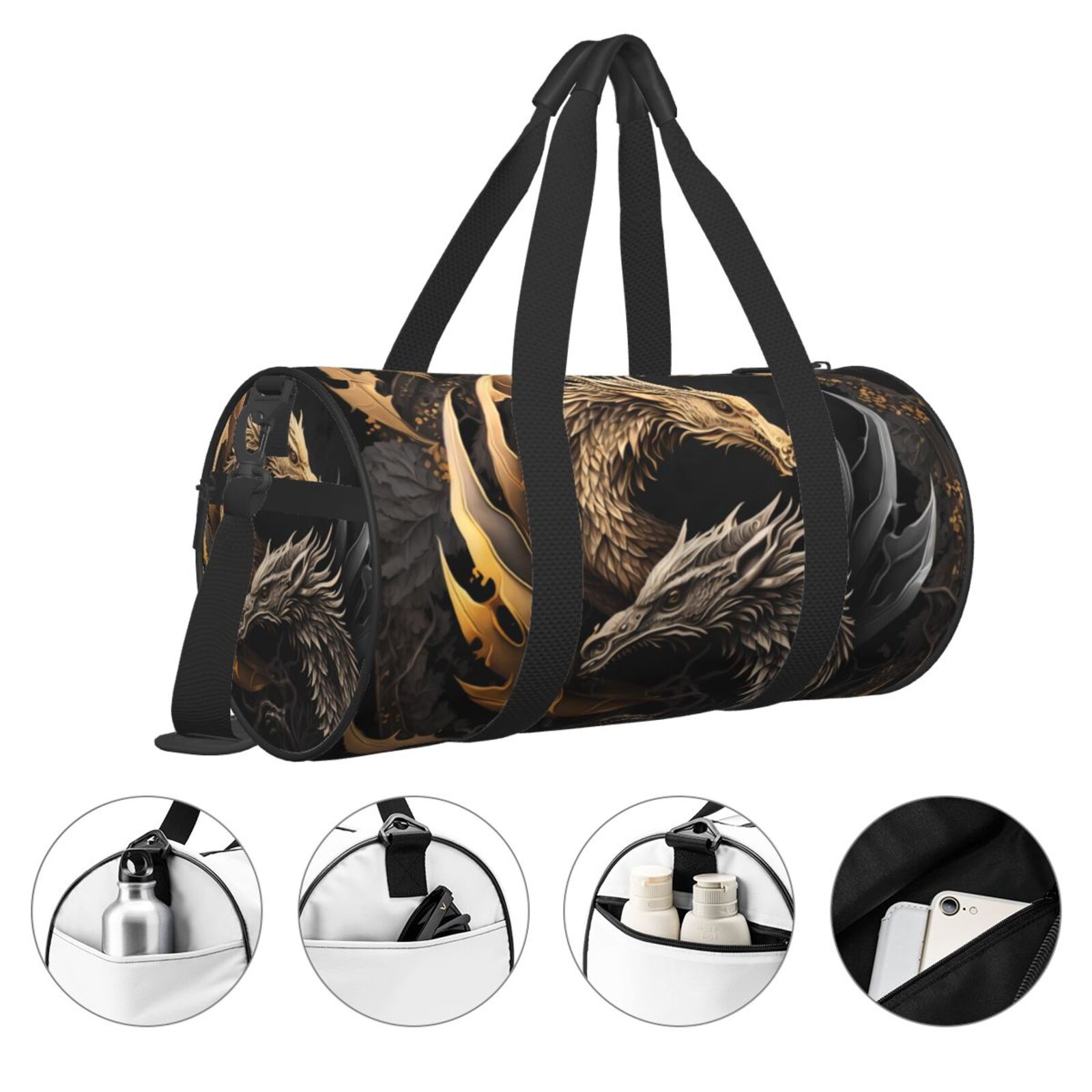 Defioc Vintage Metal Dragon for Travel Duffle Bag,Weekender Bag Carry On Tote Bags Hospital Bag Large Capacity Sport Gym Bag for Men Women Fit for Trave, Gym,Weekend
