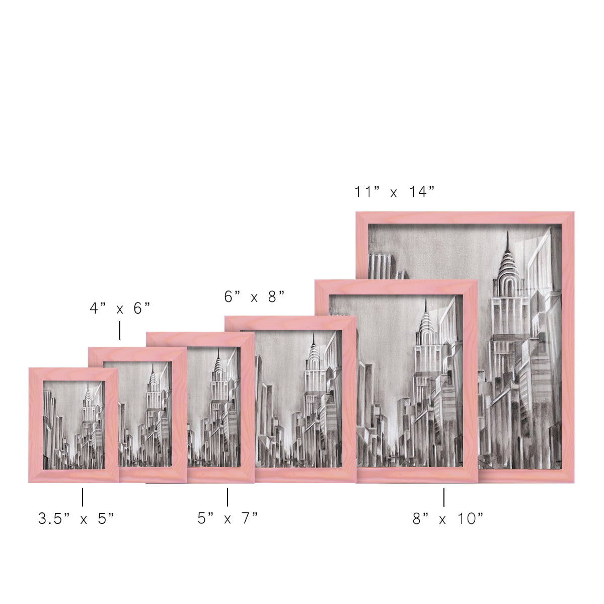 Art Deco Cityscape I -Framed Print w/glass-Sunset Pink