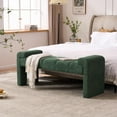 thumbnail image 3 of Boucle End of Bed Bench Upholstered Modern Bedroom Bench Channel Tufted Window Bench Comfy Long Ottoman for Living Room/Hallway/Indoor (Green, Curved Arm), 3 of 14