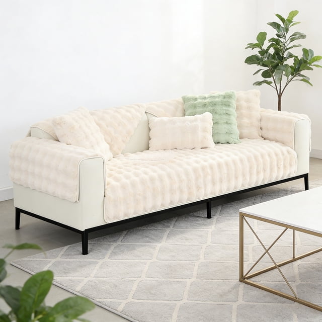 Cojines De Sofá De Poliéster Cojín de sofá de peluche de conejo blanco de 70 x 120 cm, grueso y antideslizante, para sofá cama, manta cálida y acogedora (1 unidad) JASKFLY