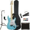 Sawtooth ES Series ST Style Electric Guitar Kit with Sawtooth Amp, Gig Bag Soft Case, Stand, Clip-on Tuner, Picks, Strap & Cable - Daphne Blue with Pearloid White Pickguard