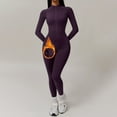 thumbnail image 2 of Women's Seamless Lined Jumpsuit Long Sleeve Turtleneck Yoga Romper with Zip for Winter Comfort, 2 of 8