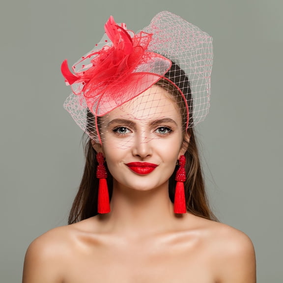 FOMIYES Tea Party Accessories for Women Red Floral Fascinator Headdress 1Pack