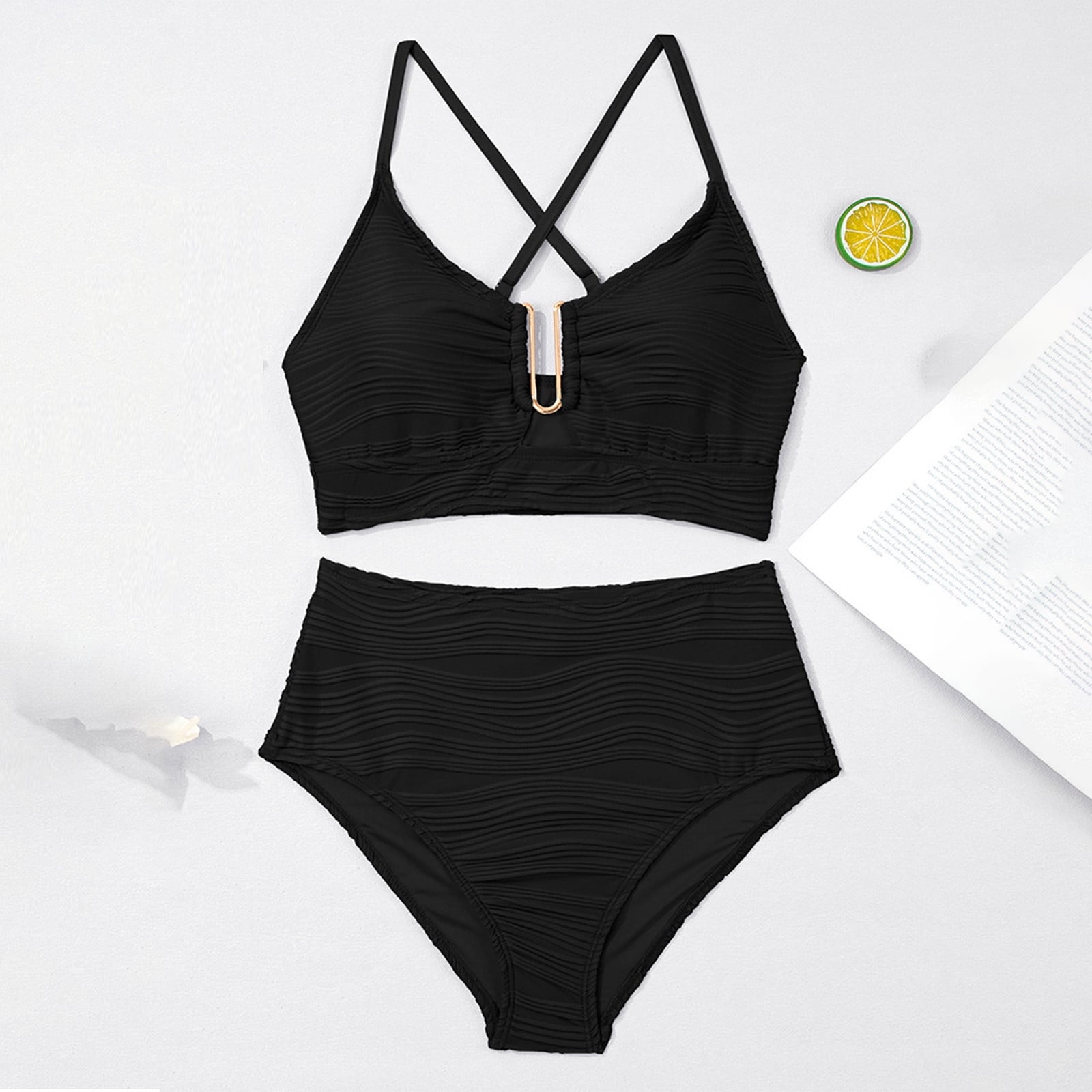Womens Tankini Swimsuits 2 Piece Push-Up Bikini Sets Ladies Trendy Solid Color V Neck Tops High Waisted Shorts Beach Swimwear Bathing Suits