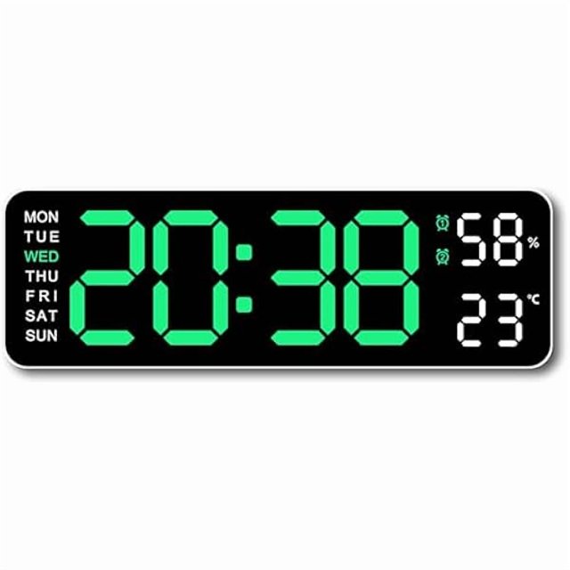 wonima44 Adjustment Brightness LED Digital Wall Clock with Temperature Display and 2 Alarms Memory Function for Home Or Office