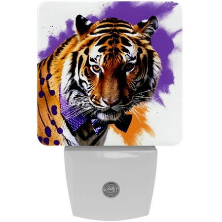 

Night Lights Plug Into Wall [2 Pack] Night Light for Kids LED Nightlight with Dusk to Dawn Sensor for Bathroom Decor Children Room Animal Tiger Art Purple Orange