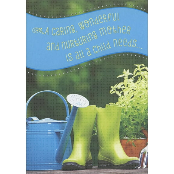 Designer Greetings Caring, Wonderful and Nurturing: Green Rain Boots and Blue Watering Can Photograph Mother's Day Card