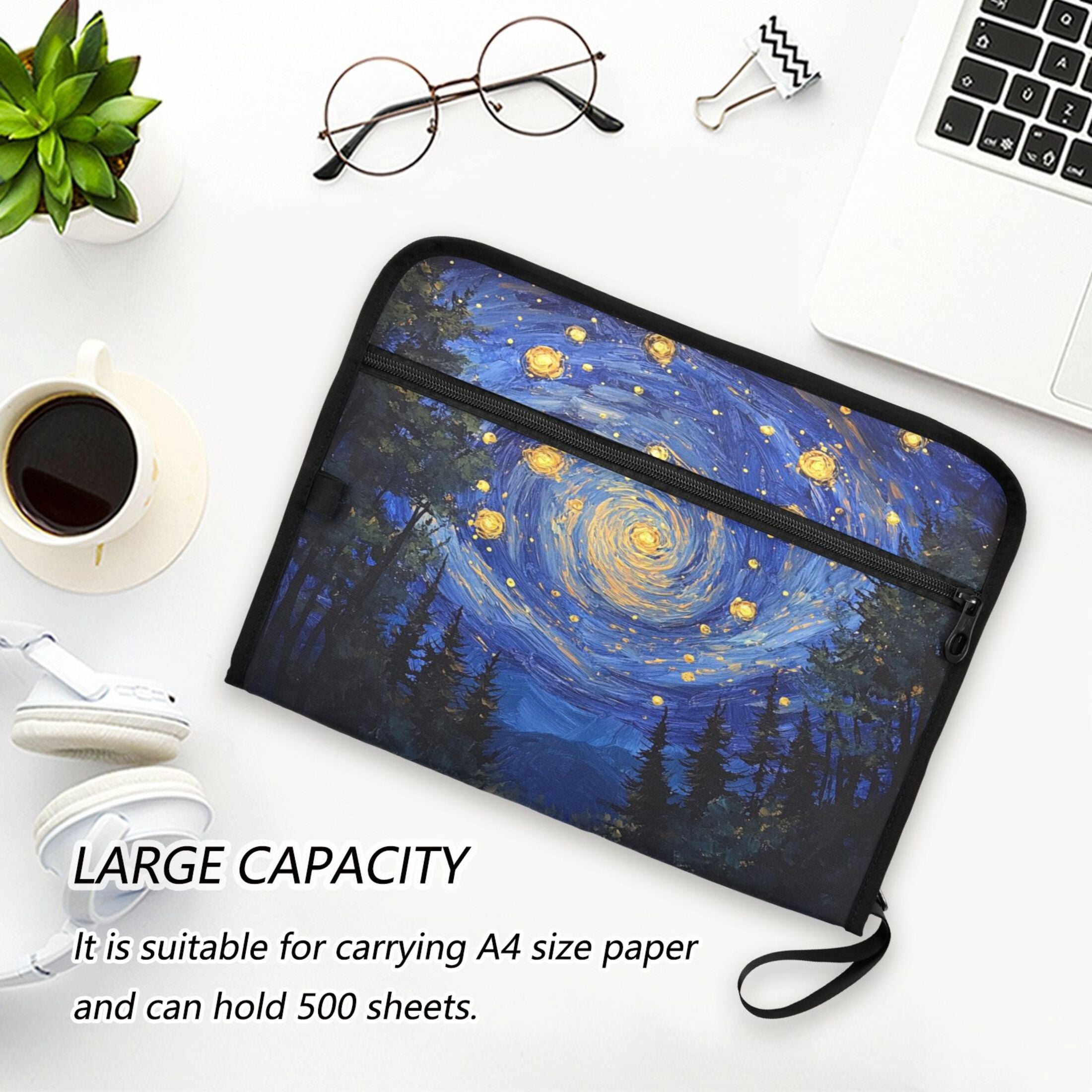 WOBOGO Starry Night Sky with Fireflies Expanding File Folder Letter Size Accordion Filing Organizer 13 Pocket Separate Organ Pocket