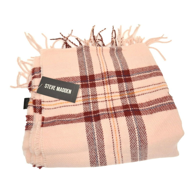 Steve Madden Women s Blanket Fringe Plaid Throw Pink Walmart