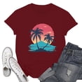 thumbnail image 2 of NAMTYQX Womens Blouses Short Sleeve Breathable Gemustertes Comfy Stretch Basic Crewneck Patterned Oversized Womens Shirts Dressy Casual Wine Size XL, 2 of 5