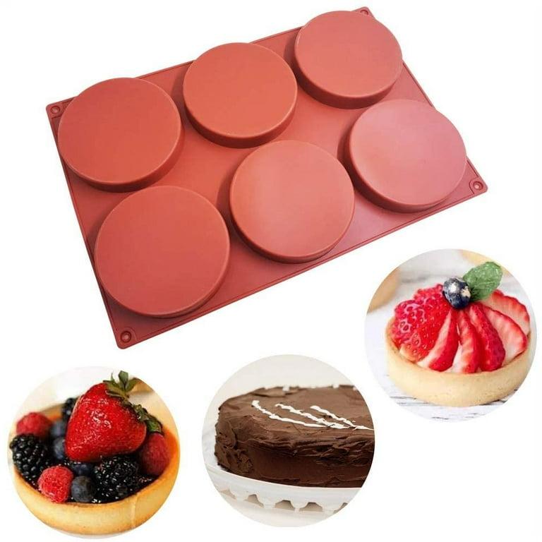STARUBY 6-Cavity Large Cake Molds Silicone Round Disc Resin Coaster Mold Non-Stick Baking Molds Mousse Cake Pan French Dessert Candy Soap