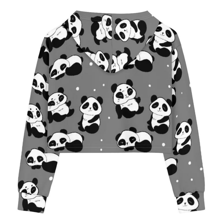 FKELYI Cartoon Panda Girls Crop Tops Hoodies Size 9 10 Years Comfortable Round Neck Sweatshirts Stretchy Kids Outdoor Activities Hooded Pullover