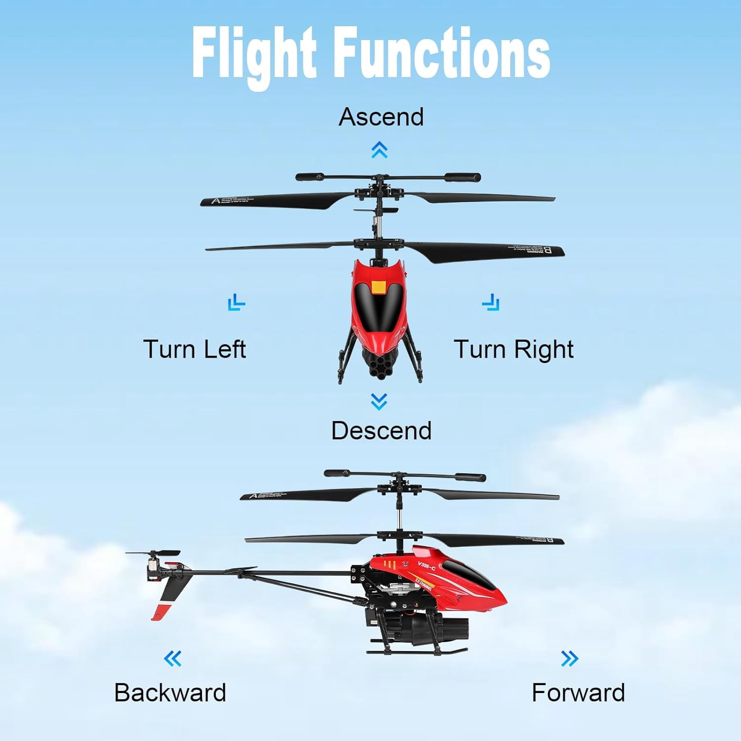 Bruce&Shark RC Helicopter, WLtoys V398-C Remote Control Helicopter, 4 Channel RC Aircraft with 6-Axis Gyro, One Key Take Off/Landing, Easy to Fly for Kids and Beginners