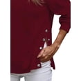 thumbnail image 3 of FASHIONWT Women Drop Sleeves Round Neck Base Shirt Side Slit Metallic Button Sweatshirt, 3 of 4