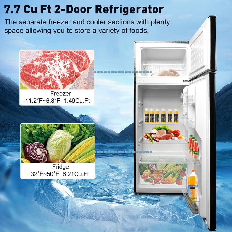 E-Macht 7.7 Cu Ft Mini Fridge with Freezer, Double Door Apartment Size