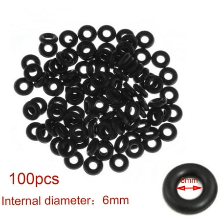 100PCS/Set Worms Wacky Rig Indicator Fish Bite Metric Kit Assortment Set Seal Gasket Black Rubber O-Rings ID - 6MM