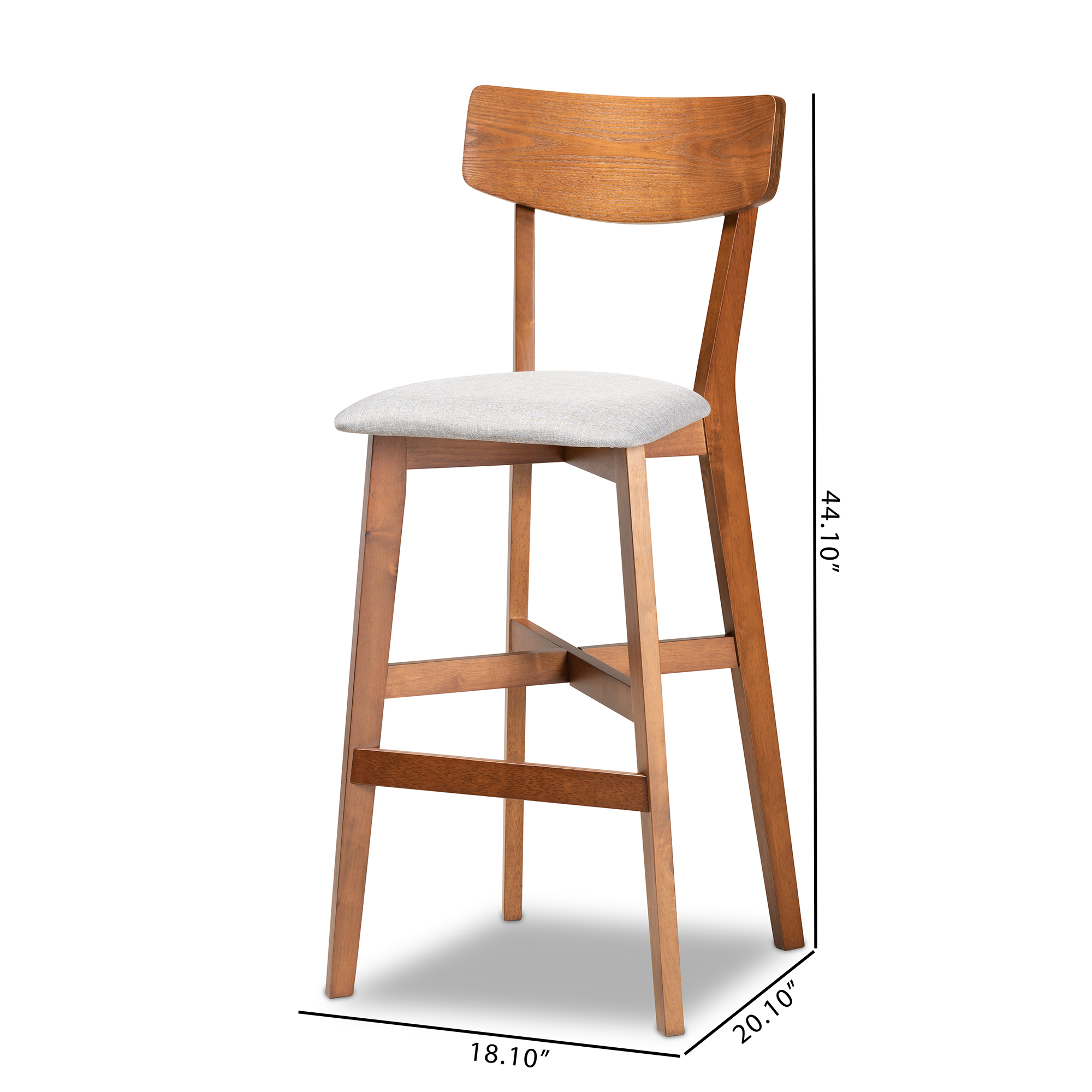 Baxton Studio Cameron Modern Grey Fabric Upholstered Bar Stool, Walnut Brown (Set of 2)