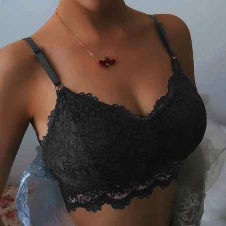 

MRULIC lingerie for women Women One Size Vest Crop Wireless Bra Lingerie V-Neck Underwear Camisole Crop Top Black + One size