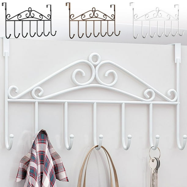 Rack multifuncional para ganchos metálicos sin punzón | Percha antideslizante de ángulo ajustable | Organizador de puertas para ahorrar espacio | Acabado brillante duradero | Pack de 2 blancos y