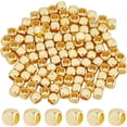 thumbnail image 1 of 200 cuentas de latón chapadas en oro real de 18 quilates, cuentas espaciadoras cúbicas, dijes de oro, pequeñas cuentas de metal sueltas, lisas y apilables, sin esquinas, 1 of 5