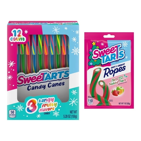 SWEETARTS Candy Canes & Twisted Rope Candy Bundle, Fruity Tangy Assortment, 2 Pack