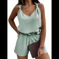 thumbnail image 3 of Conjuntos de Verano de 2 Piezas para Mujer, Sin Mangas, Cuello en V, Camisetas Sin Mangas con Nudo y Pantalones Cortos, Conjuntos A Juego, Verde L, 3 of 9
