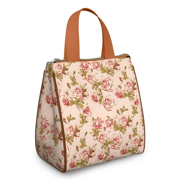 Pioneer Flower Floral Print Pattern Insulated Lunch Bag for Women & Adults,Large Portable Soft Cooler Lunch Bag,Thermal Food Storage Tote with Pearl Cotton,8.66L,8.75x5.75x9.5 Inch